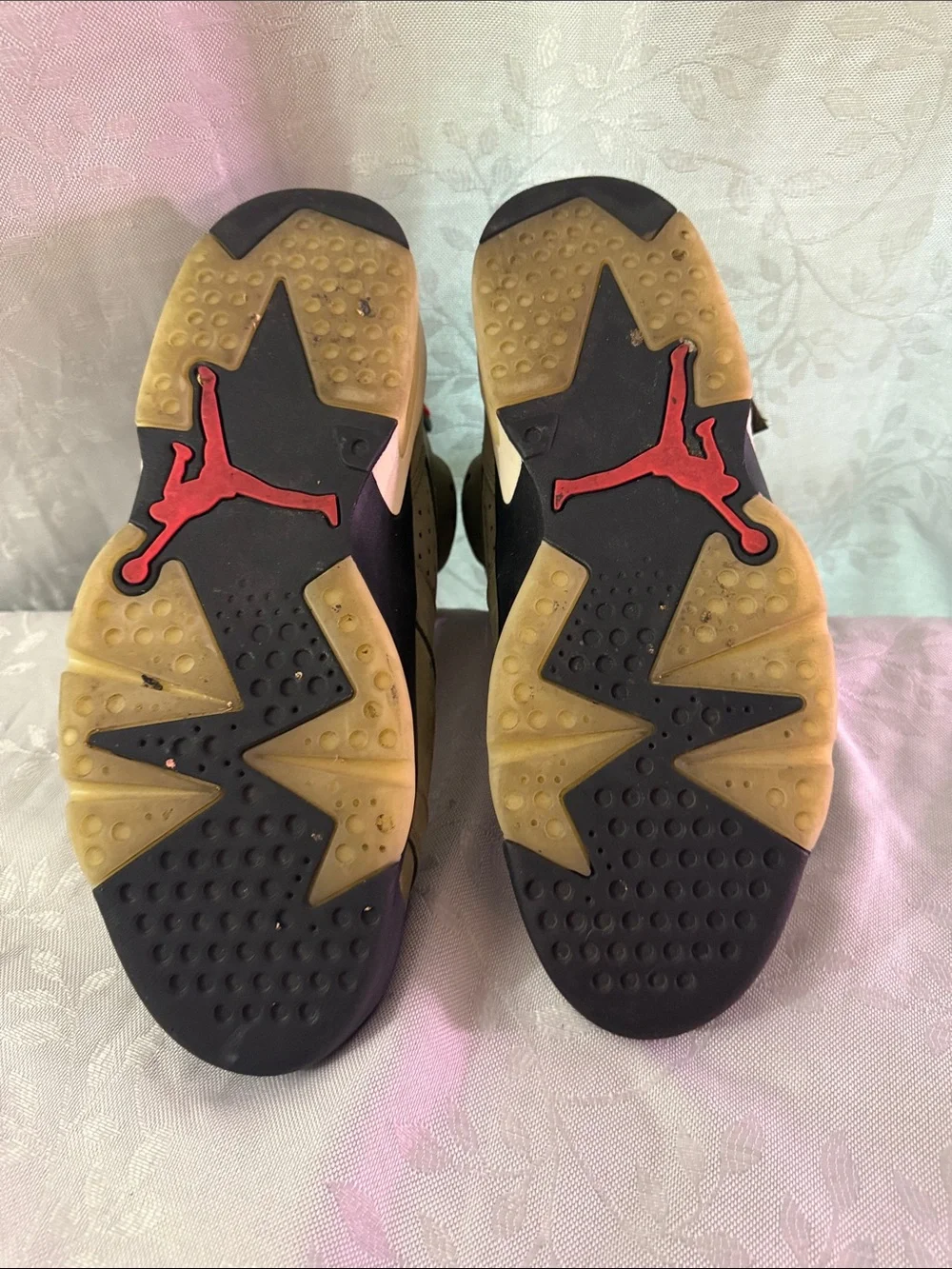 Travis Scott Jordan Men’s Olive Green Sneakers with Red Jumpman Accents